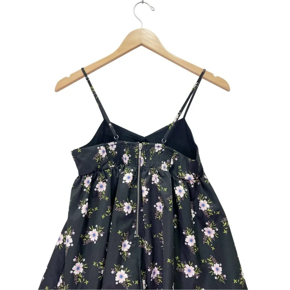 Free People In A Bubble Mini Dress Size XS Black Floral Bubble Hem Empire Waist